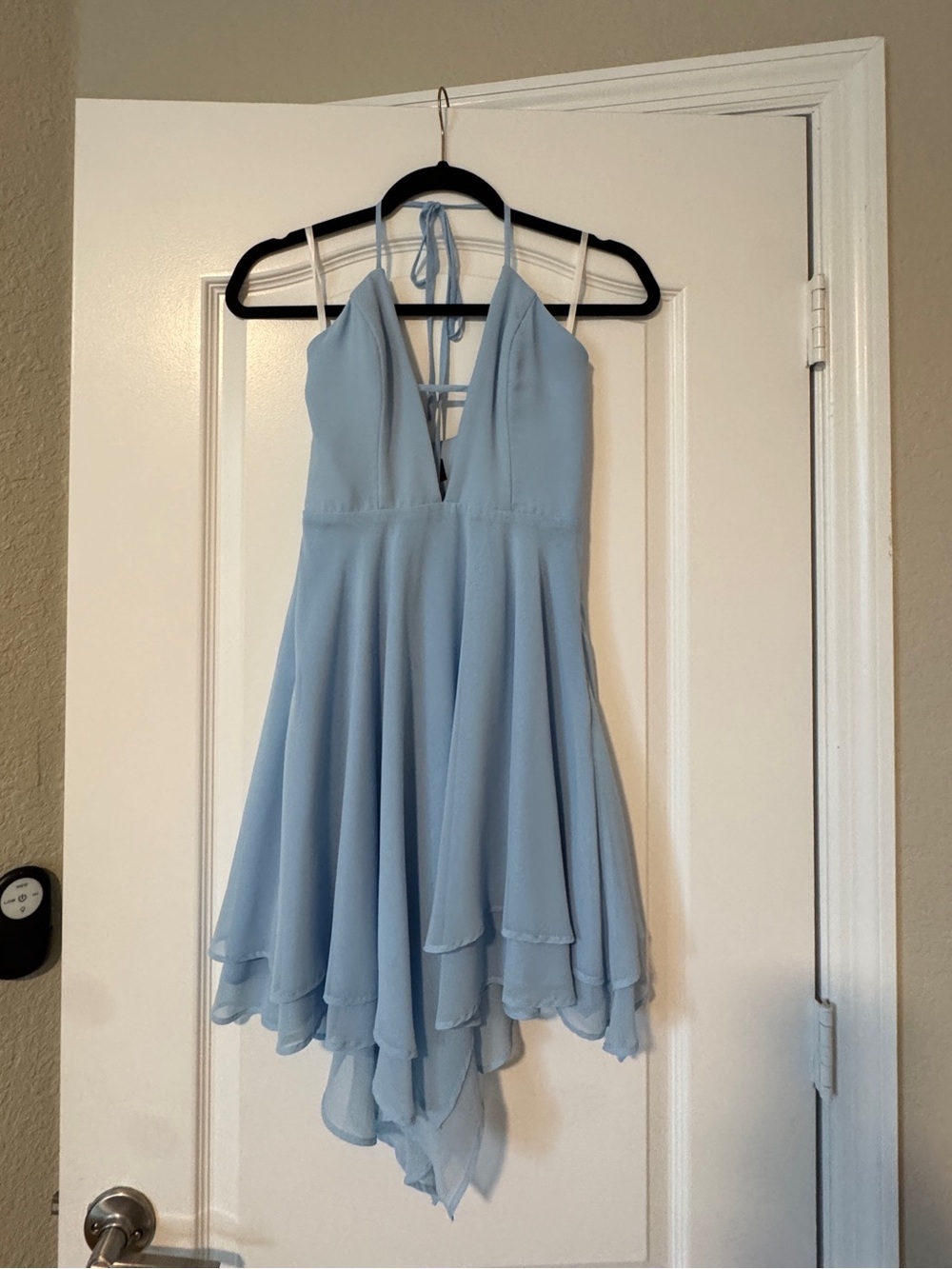 Michael Costello Light Blue Halter High-Low Chiffon Dress